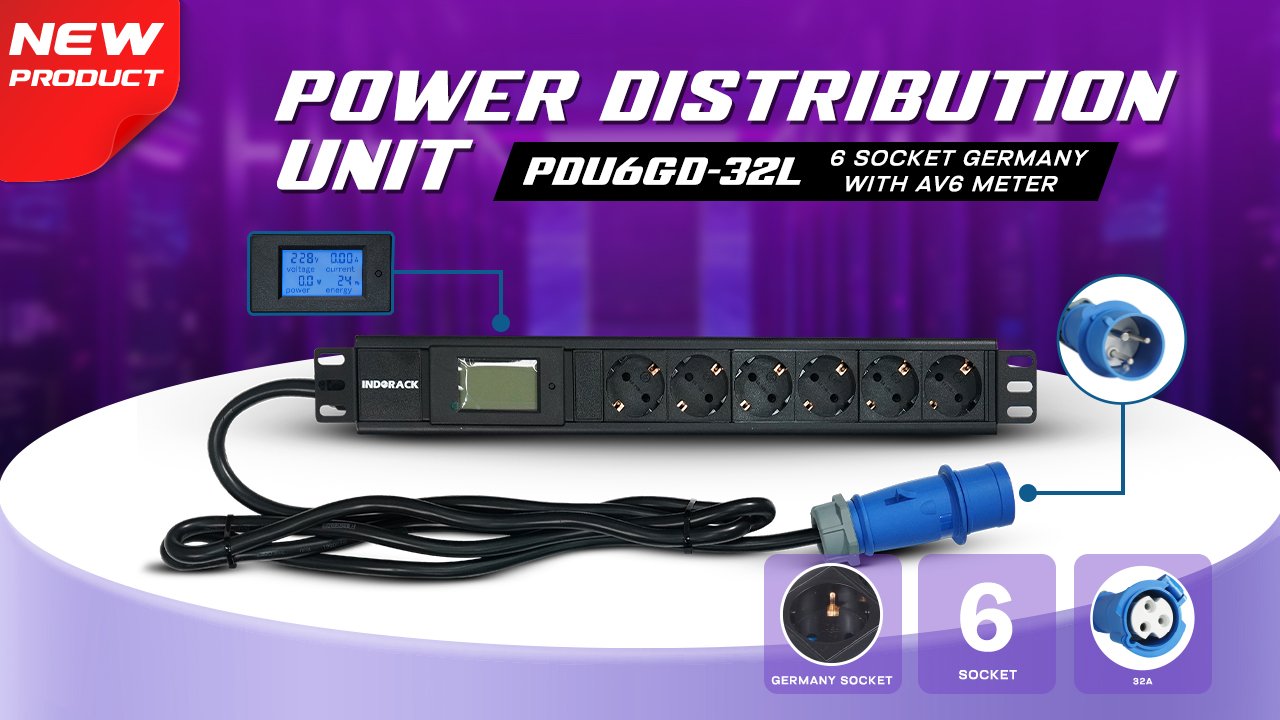 Power Distribution Unit 6 Outlet Socket Germany With AV6 Meter – PDU6GD-32L